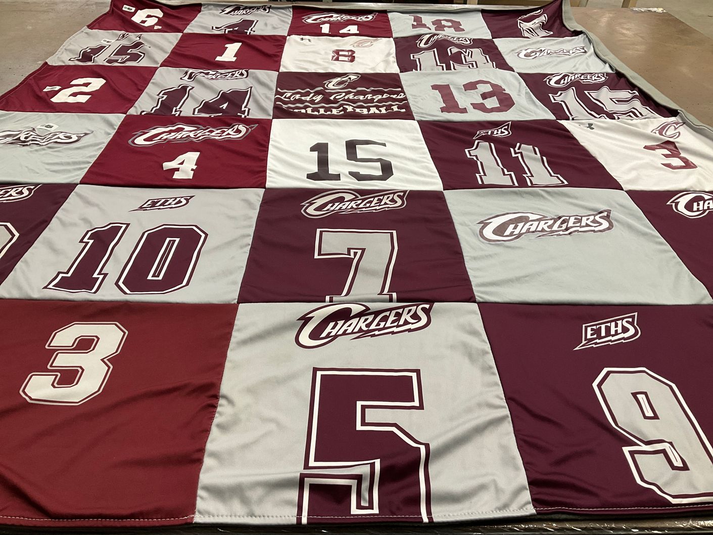 T-shirt quilt featuring chargers by Vicki from TX