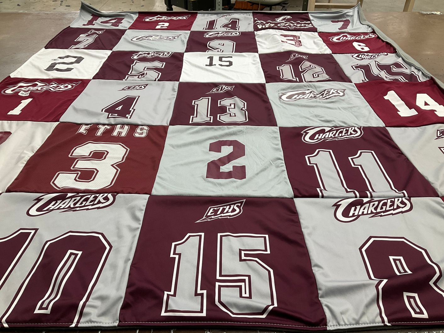 T-shirt quilt featuring eden time high school chargers by Vicki from TX