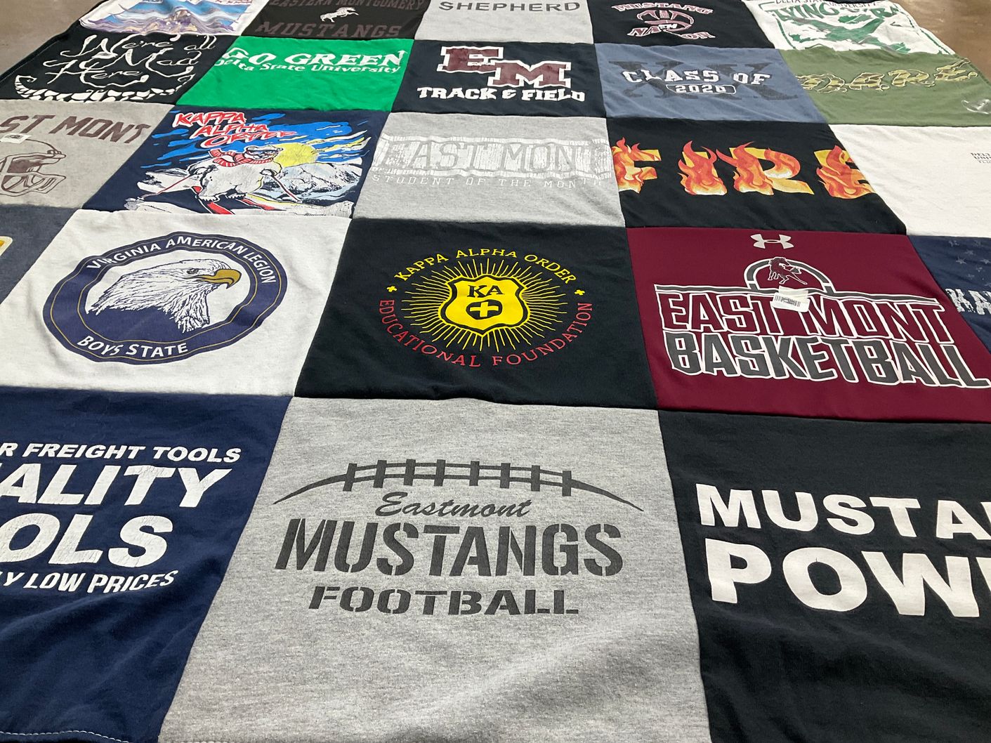 T-shirt quilt featuring east mont mustangs football, east mont basketball by Tresha from VA