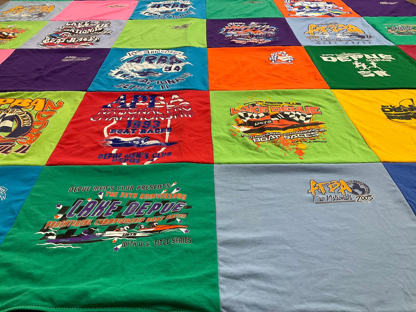 T-shirt quilt with boat racing, sports themes by Jessica from IL