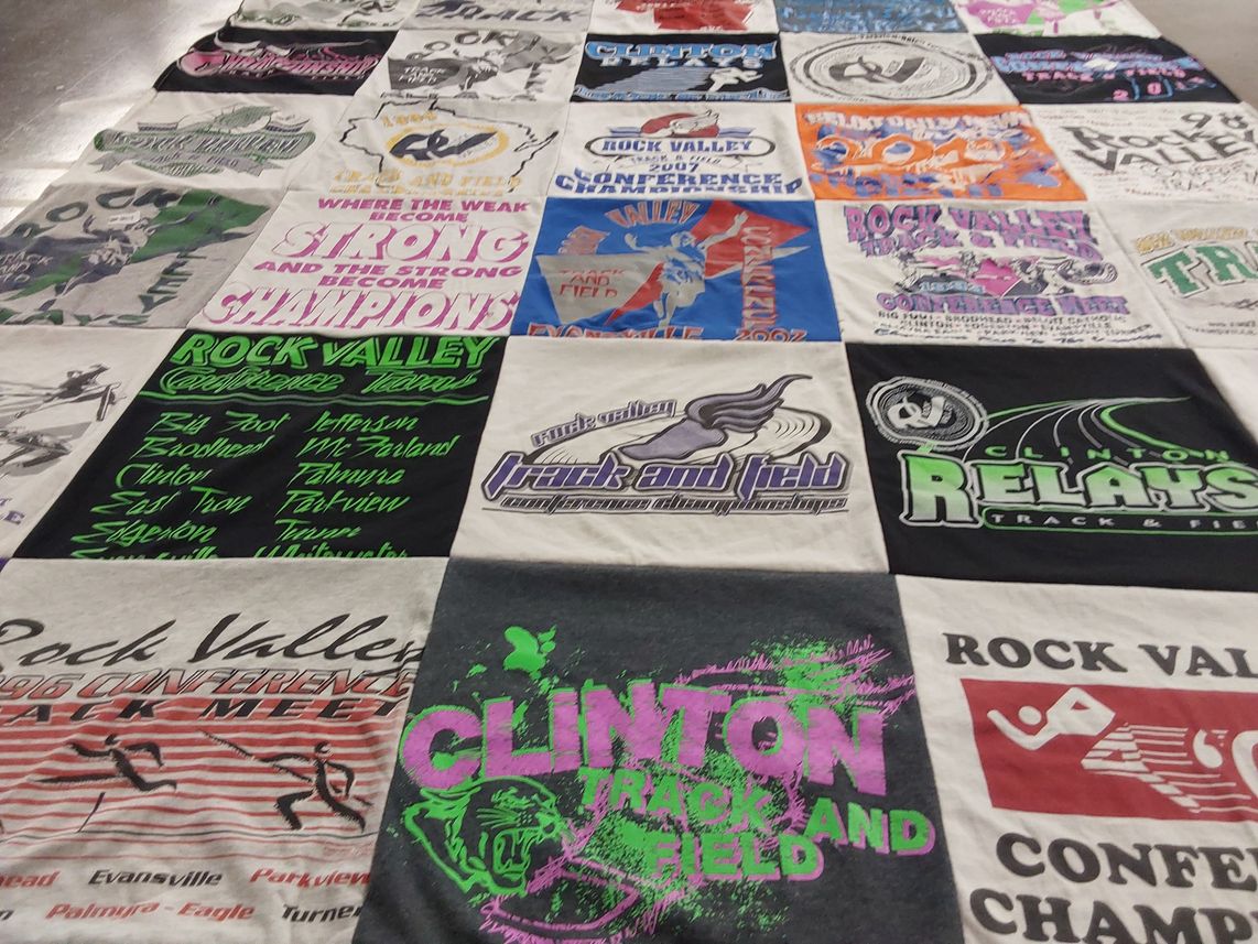 T-shirt quilt featuring rock valley conference team, clinton track and field by Ray from WI