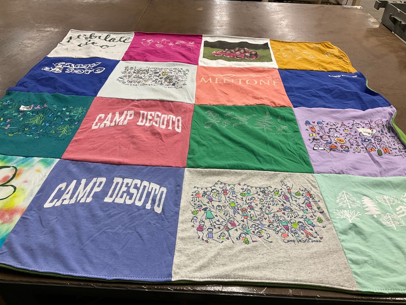 T-shirt quilt with camping, art themes by Mandy from GA