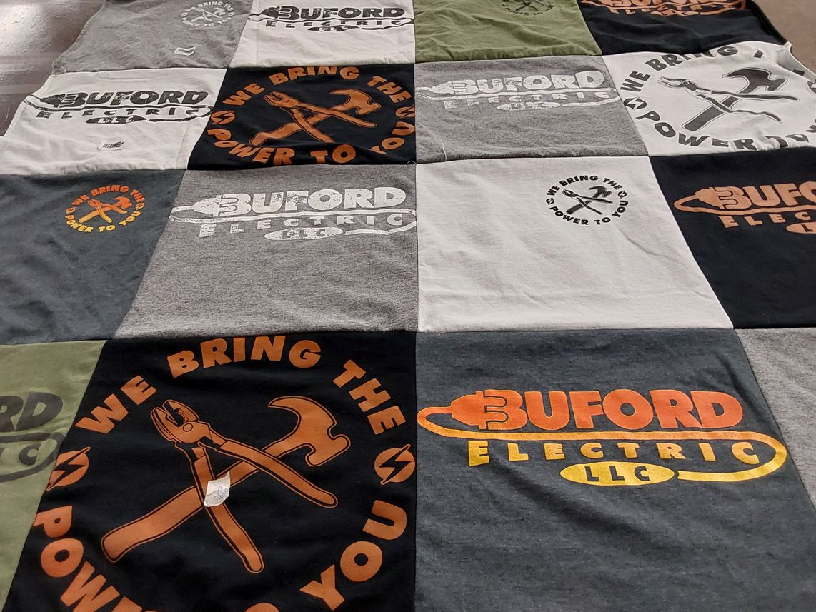 T-shirt quilt with electrical work, home improvement themes by Shanna from NC
