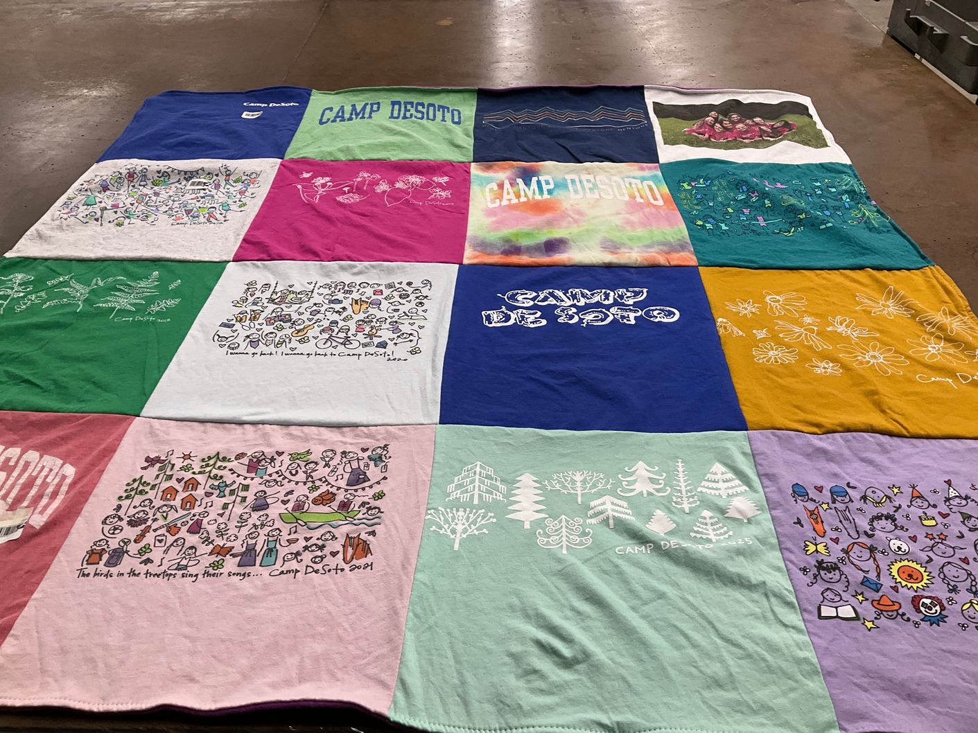T-shirt quilt with camping themes by Mandy from GA