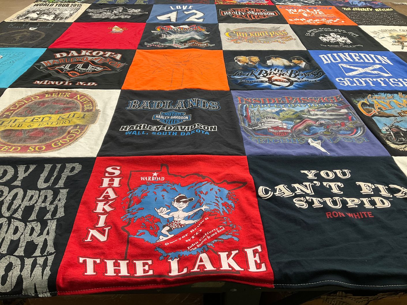 T-shirt quilt with motorcycles, bikes themes by Adrian from MN