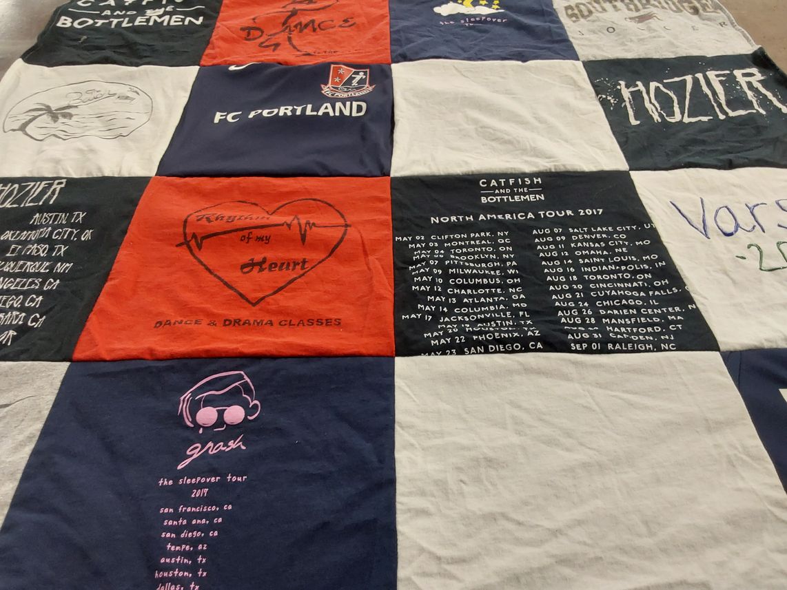 T-shirt quilt with music, dance themes by Mckenna from CA