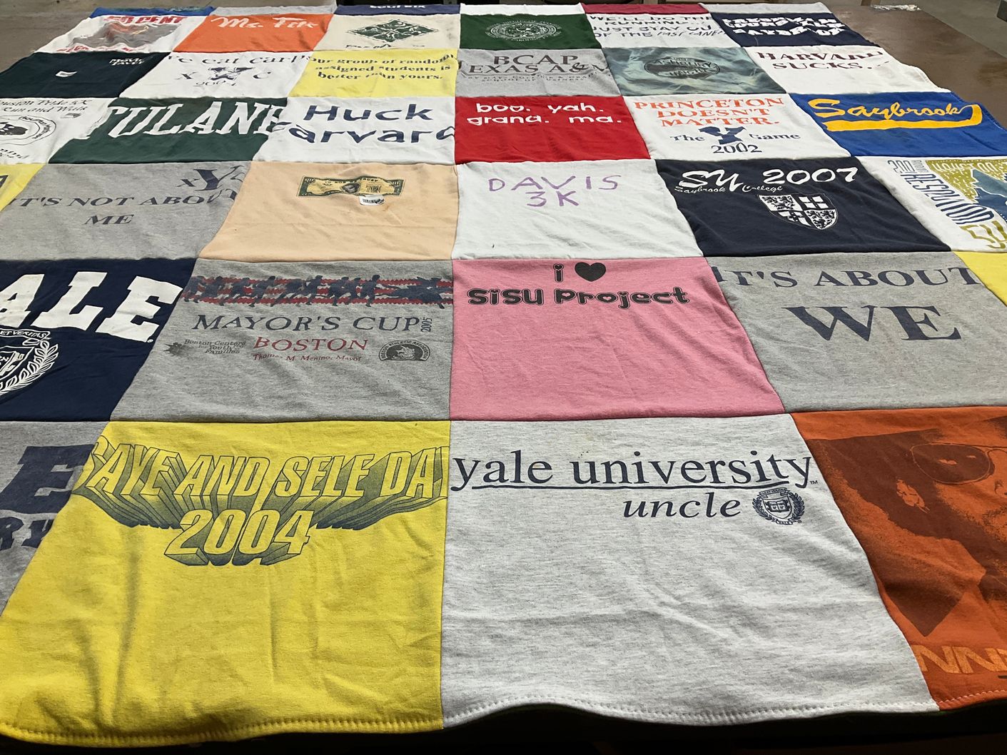 T-shirt quilt from yale university, tulane university by Janice from TX