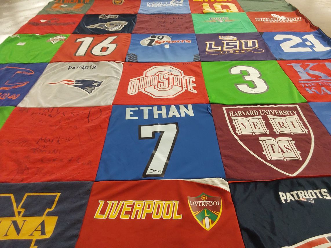 T-shirt quilt featuring new england patriots, liverpool football club by Debbie from CA