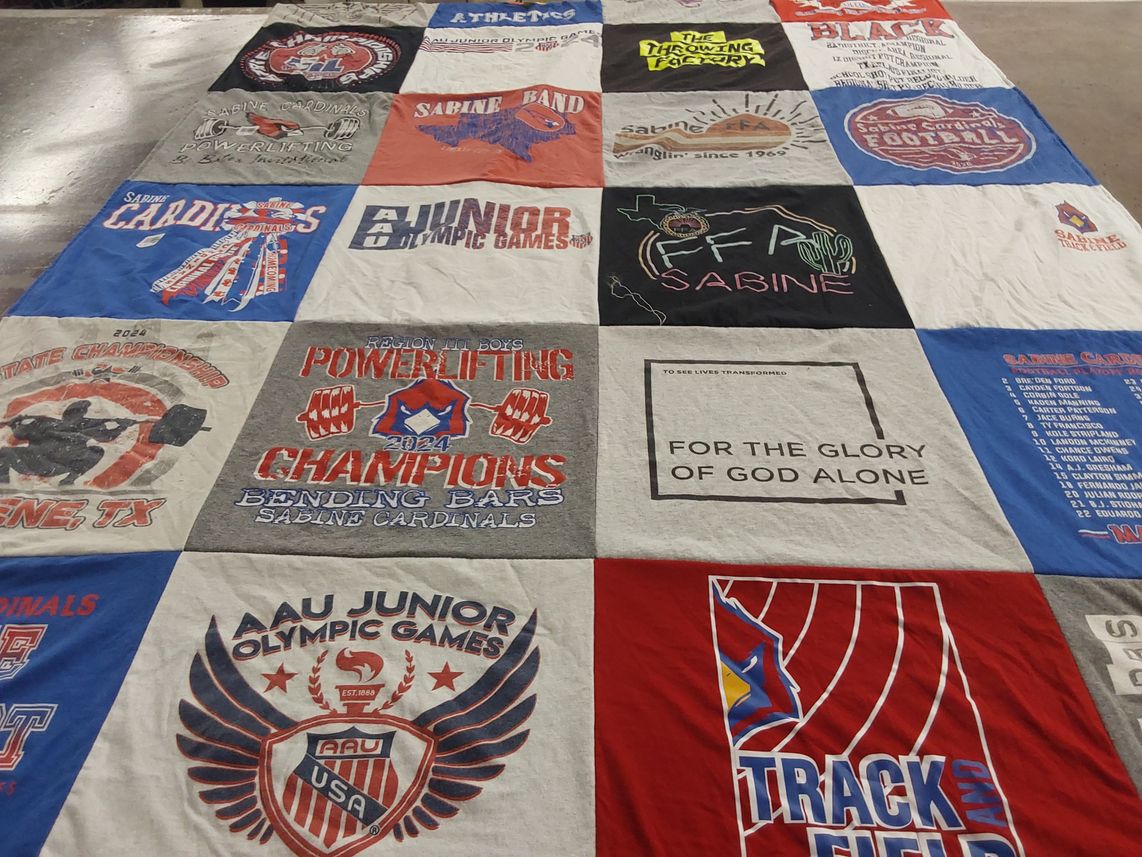 T-shirt quilt featuring sabine cardinals by Carmen from TX