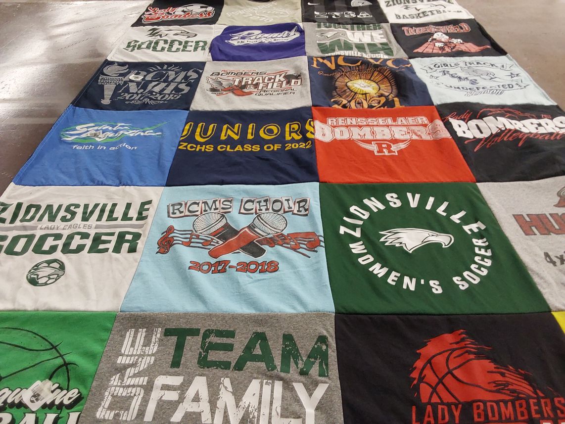 T-shirt quilt featuring zionsville women's soccer, rensselaer bombers by Ashley from IN