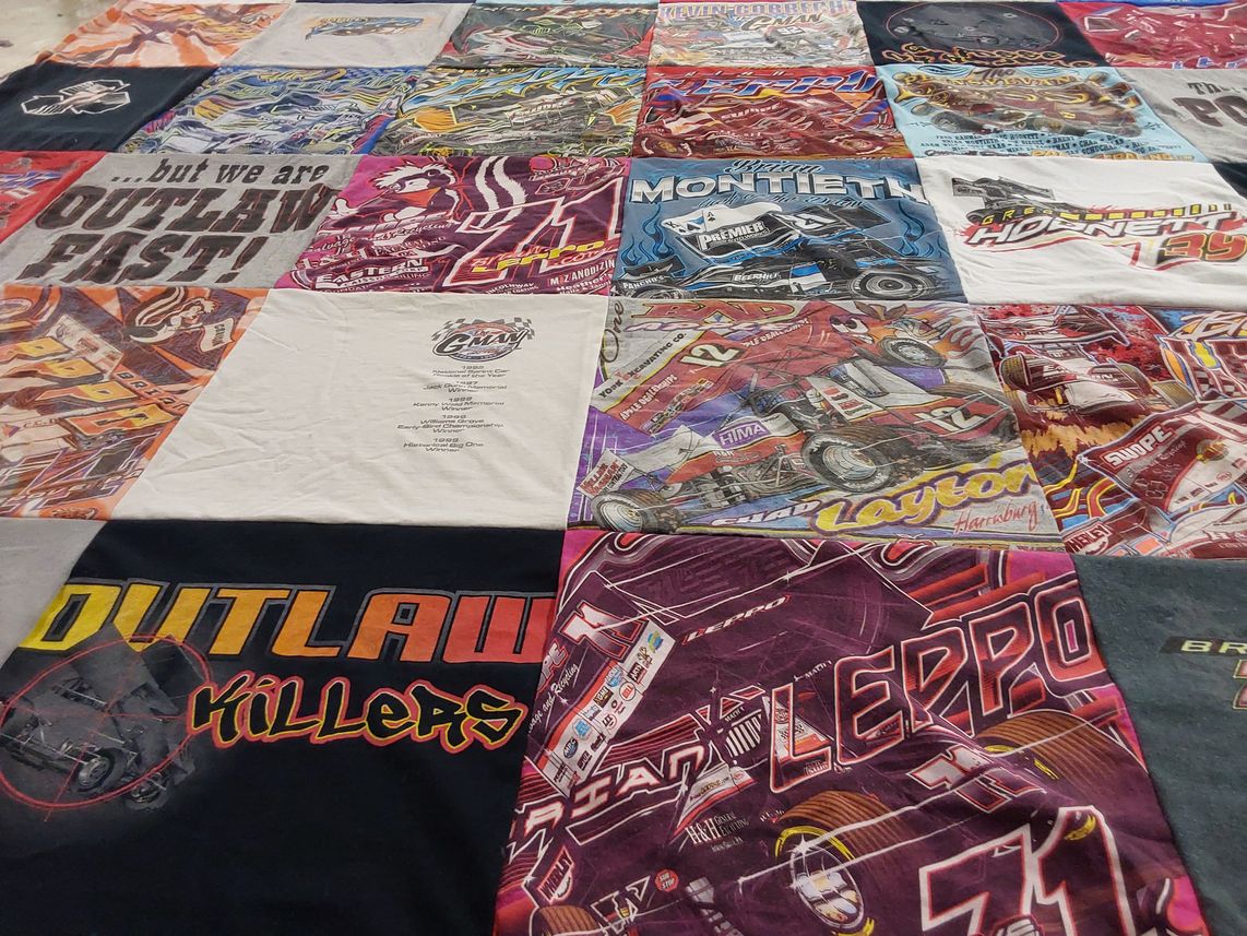 T-shirt quilt with racing, motorsports themes by Carolyn from PA