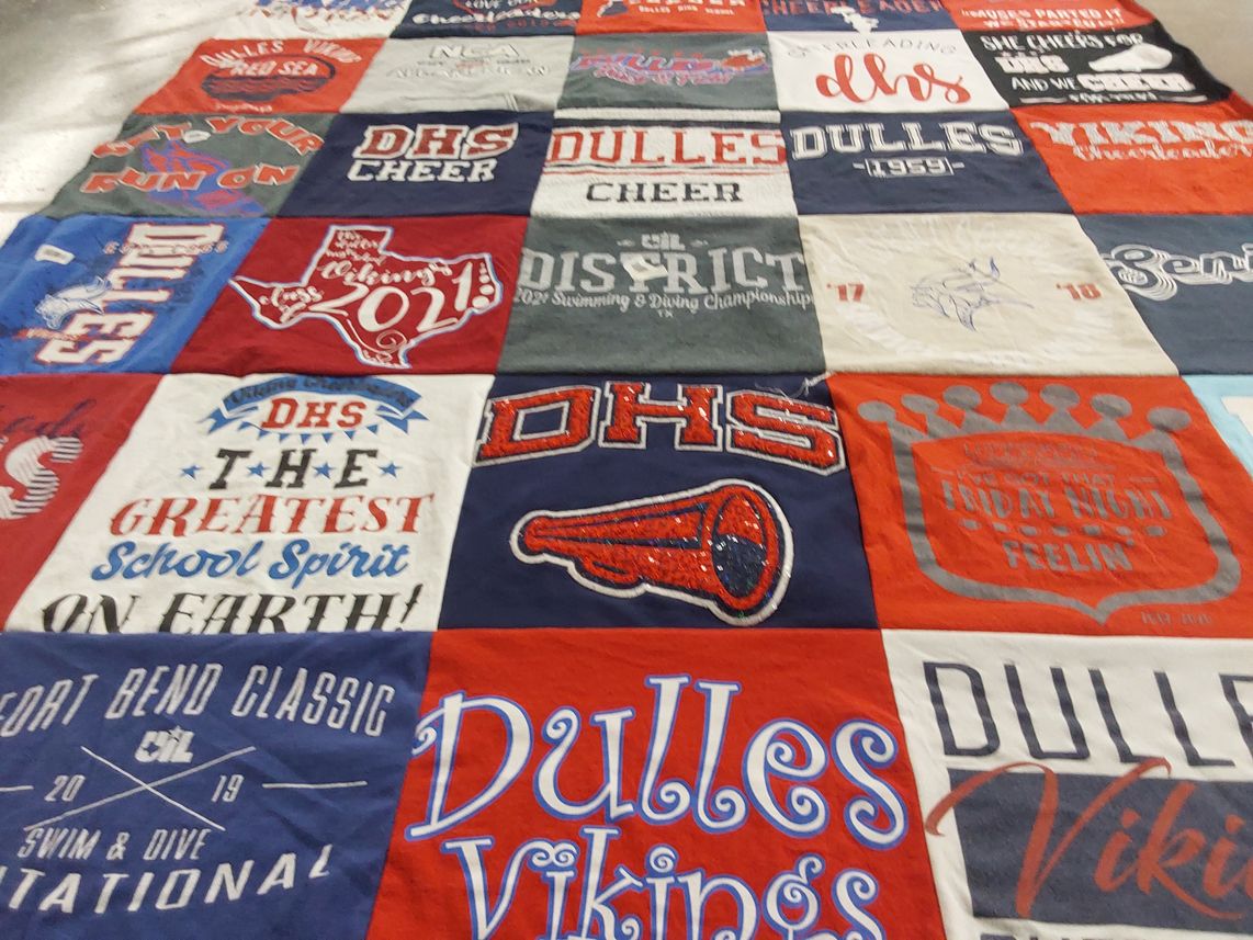 T-shirt quilt featuring dulles high school viking team by Holly from TX