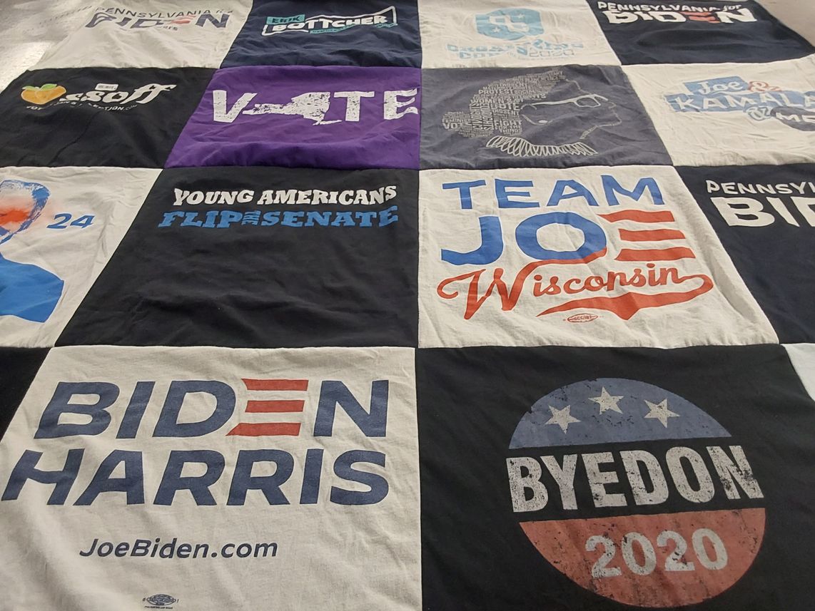 T-shirt quilt with politics, elections themes by Jamie from NY