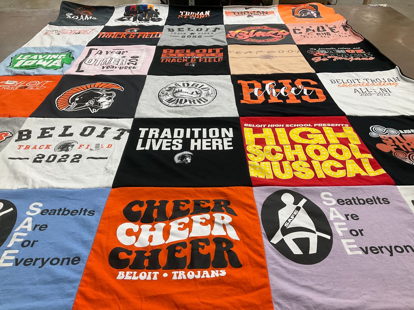 T-shirt quilt featuring beloit trojans by Kerri from KS