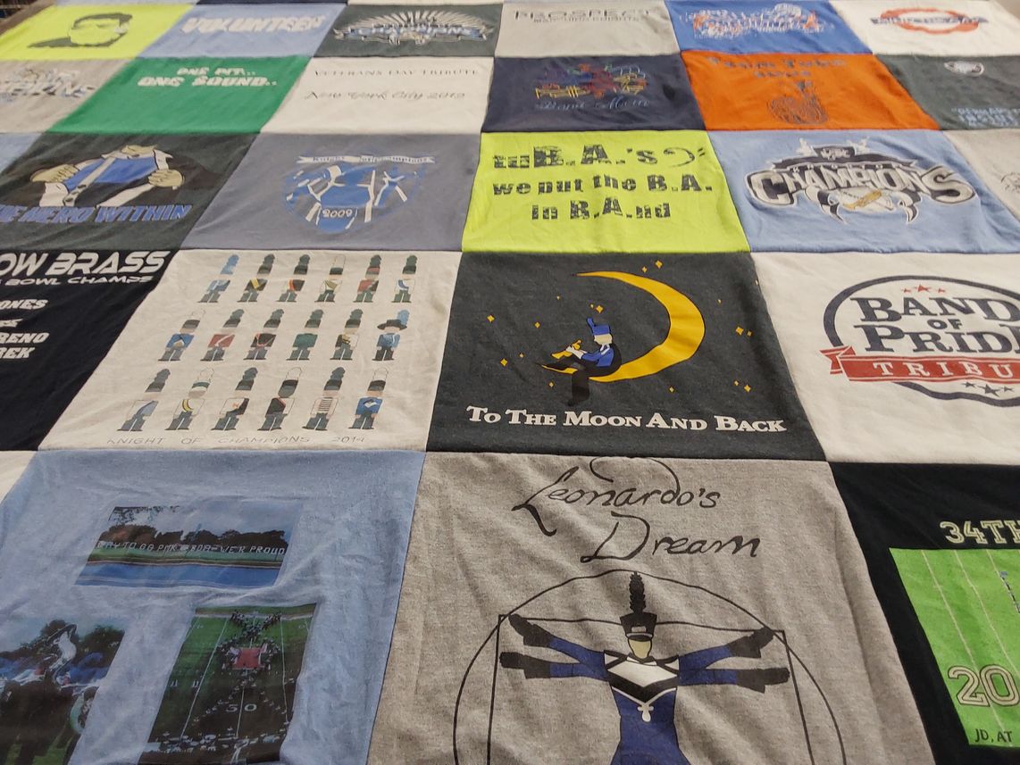 T-shirt quilt with music, marching band themes by A from IL