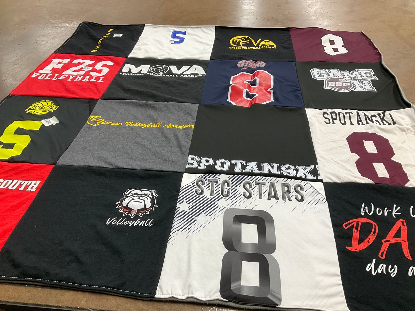 T-shirt quilt with volleyball themes by Rhonda from MO