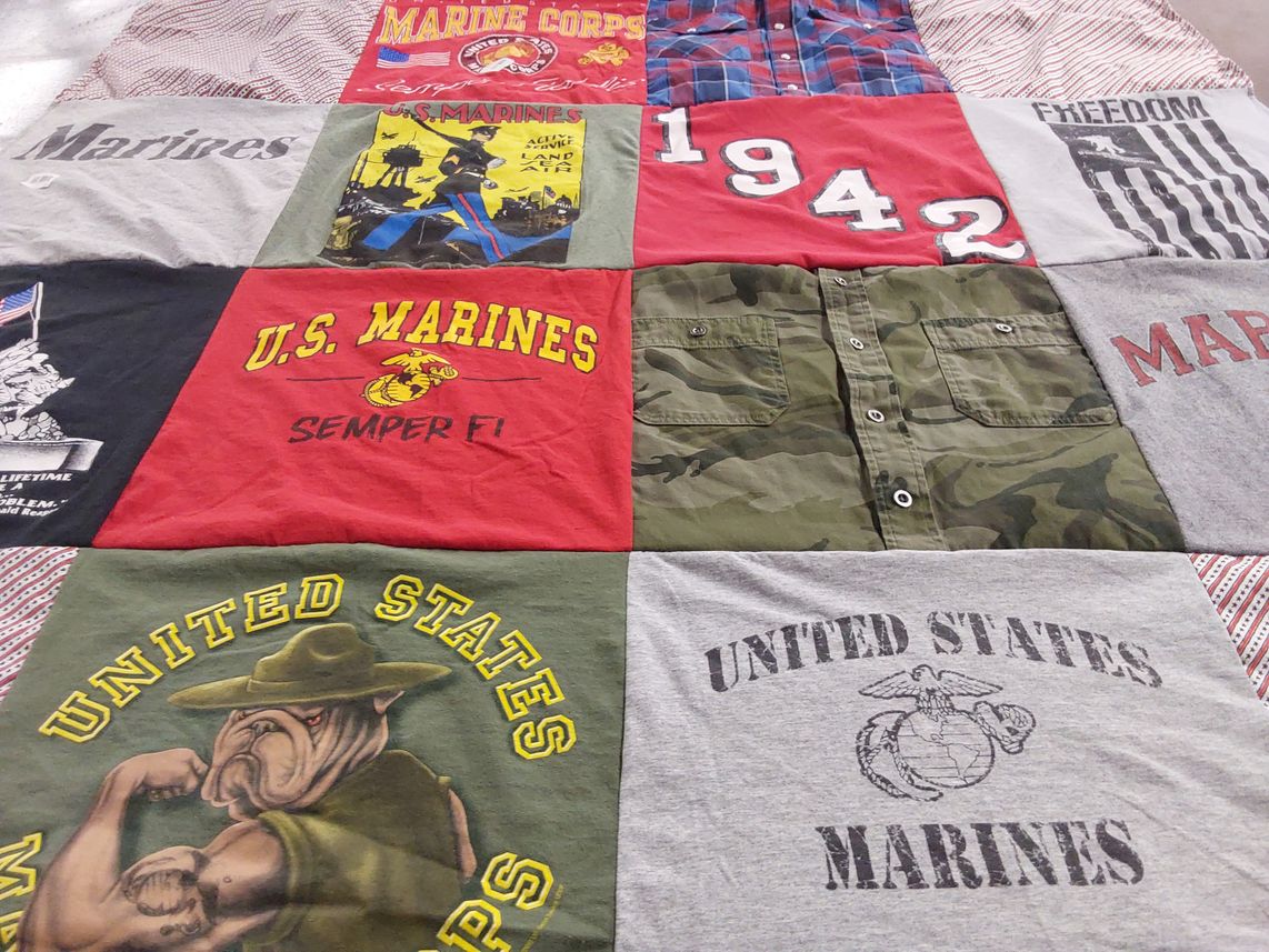 T-shirt quilt with military, history themes by Sheri from WI
