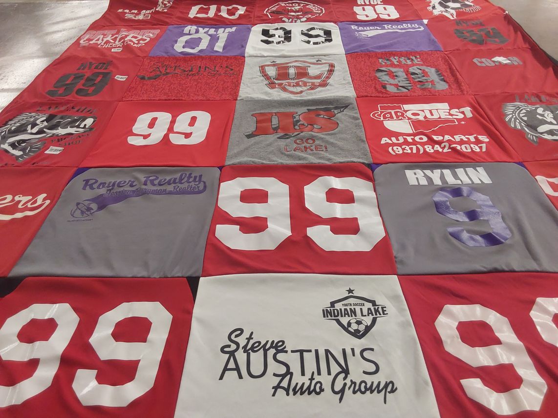 T-shirt quilt featuring indian lake lakers by Heather from OH