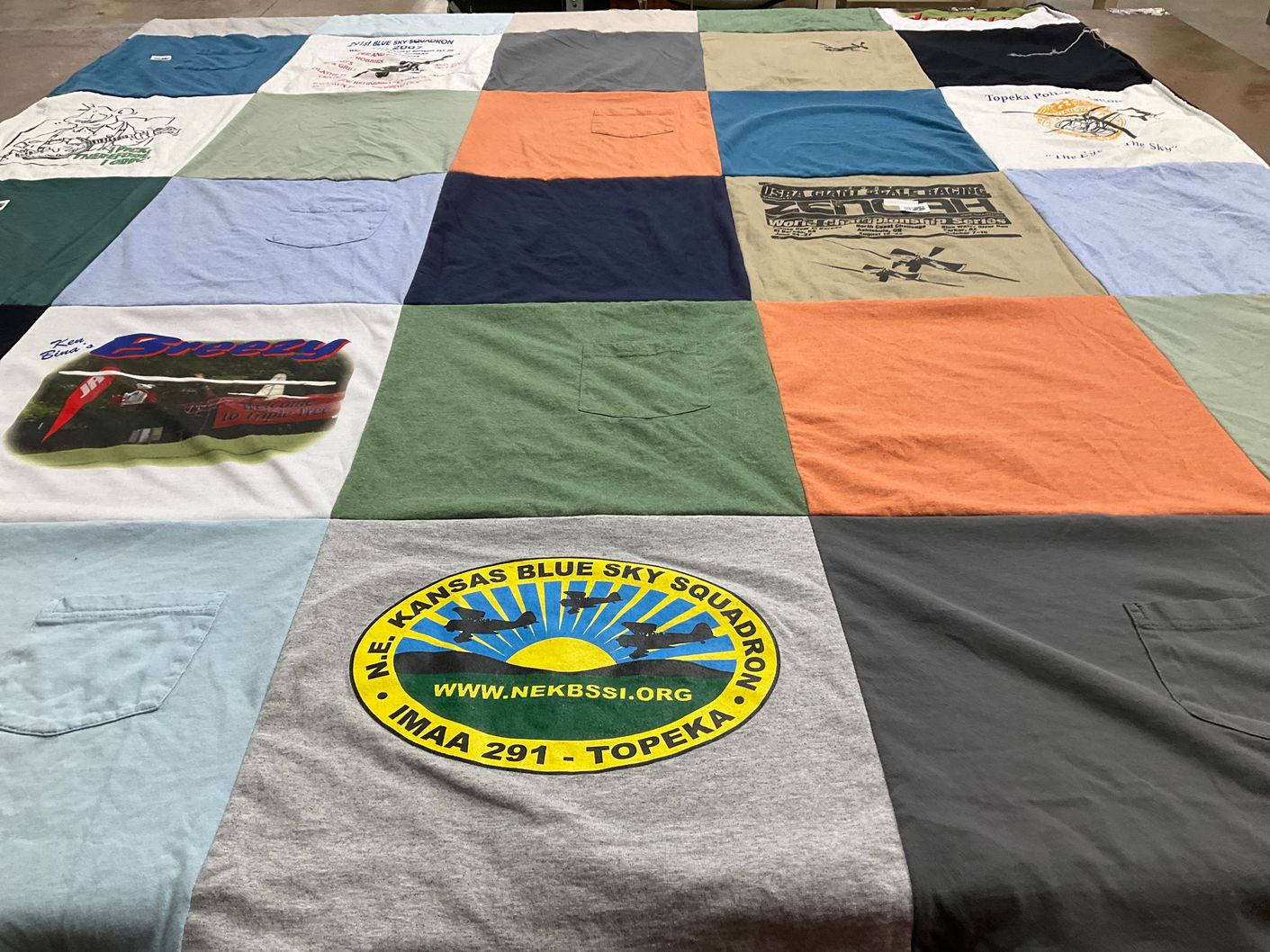 T-shirt quilt with aviation, flying themes by Pamela from KS