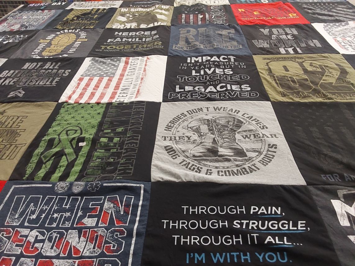 T-shirt quilt with support for veterans, military service themes by MICHAEL from TN