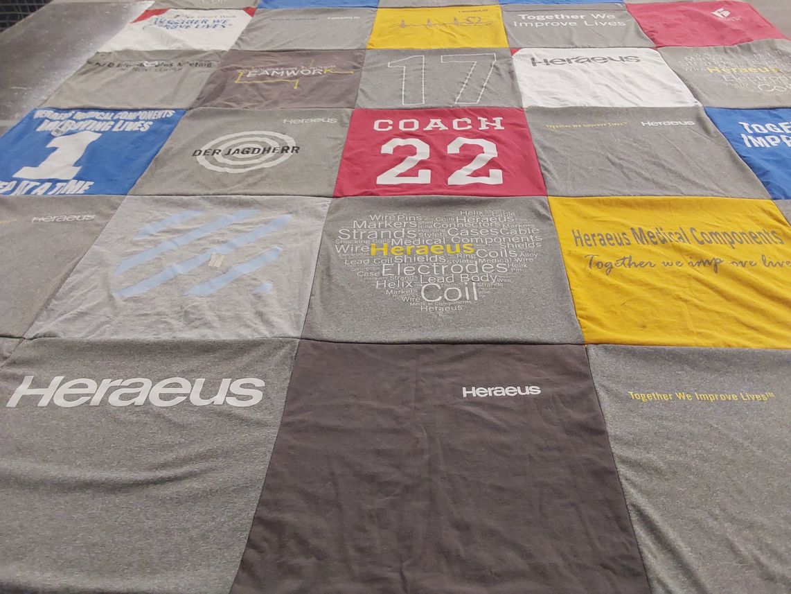 T-shirt quilt with medical technology, engineering themes by Olivia from MN