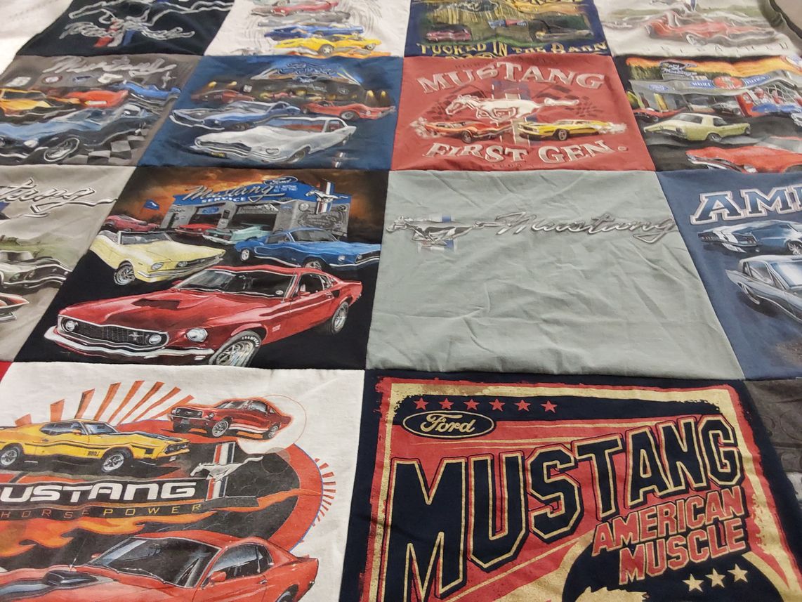 T-shirt quilt with cars, automobiles themes by Melanie from NC