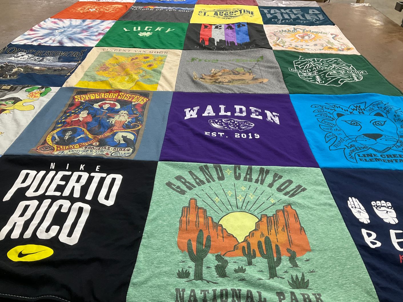 T-shirt quilt with nature, art themes by Crystal from MO