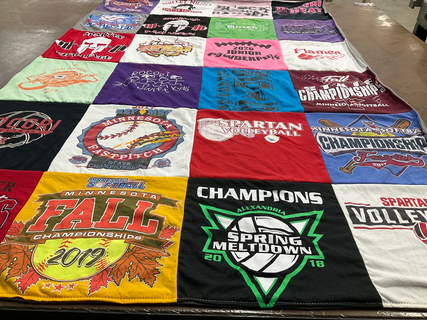 T-shirt quilt featuring spartan volleyball, minnesota fastpitch state championships by Amy from MN