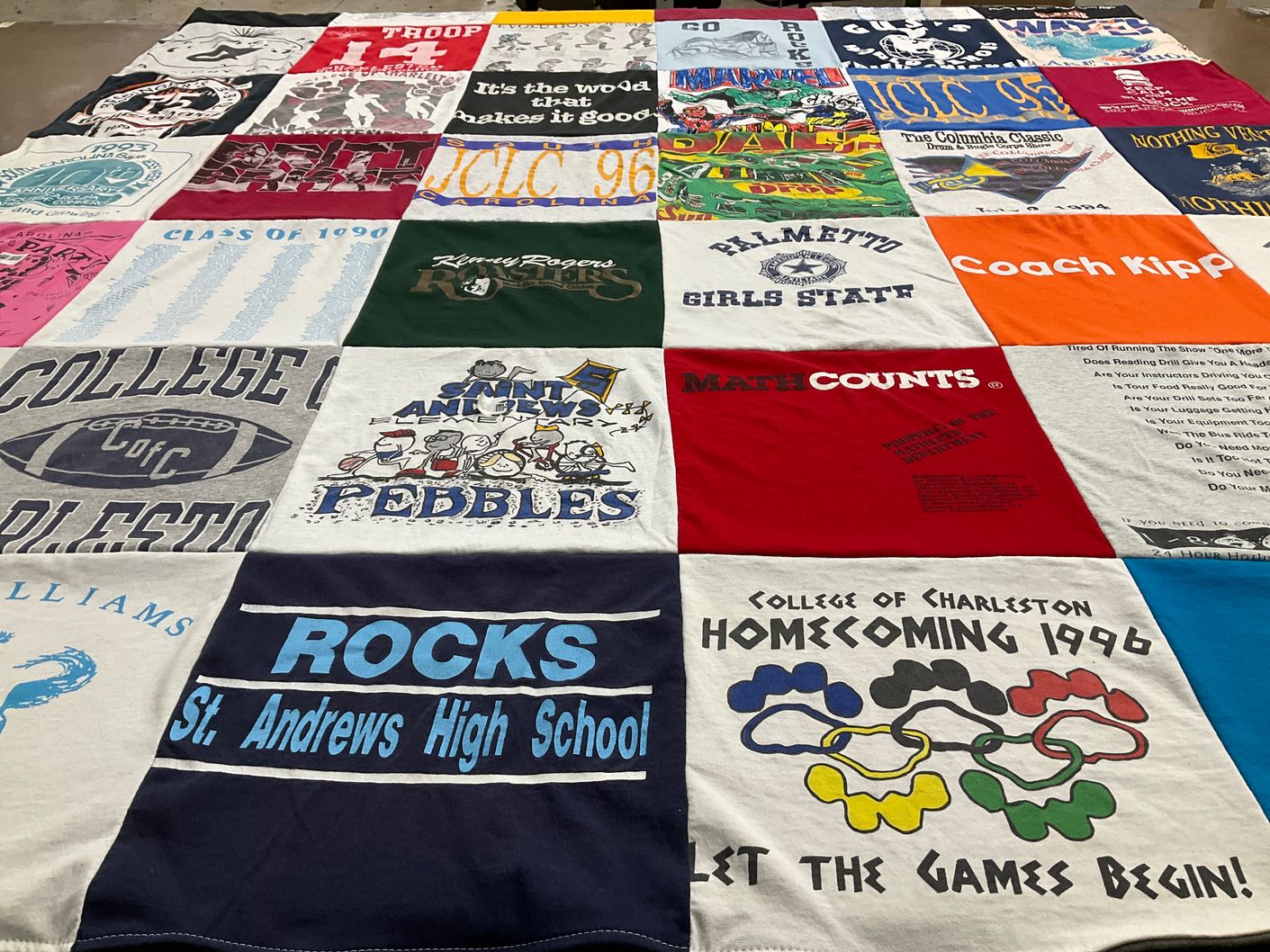 T-shirt quilt from college of charleston, saint andrews high school by Christine from MD