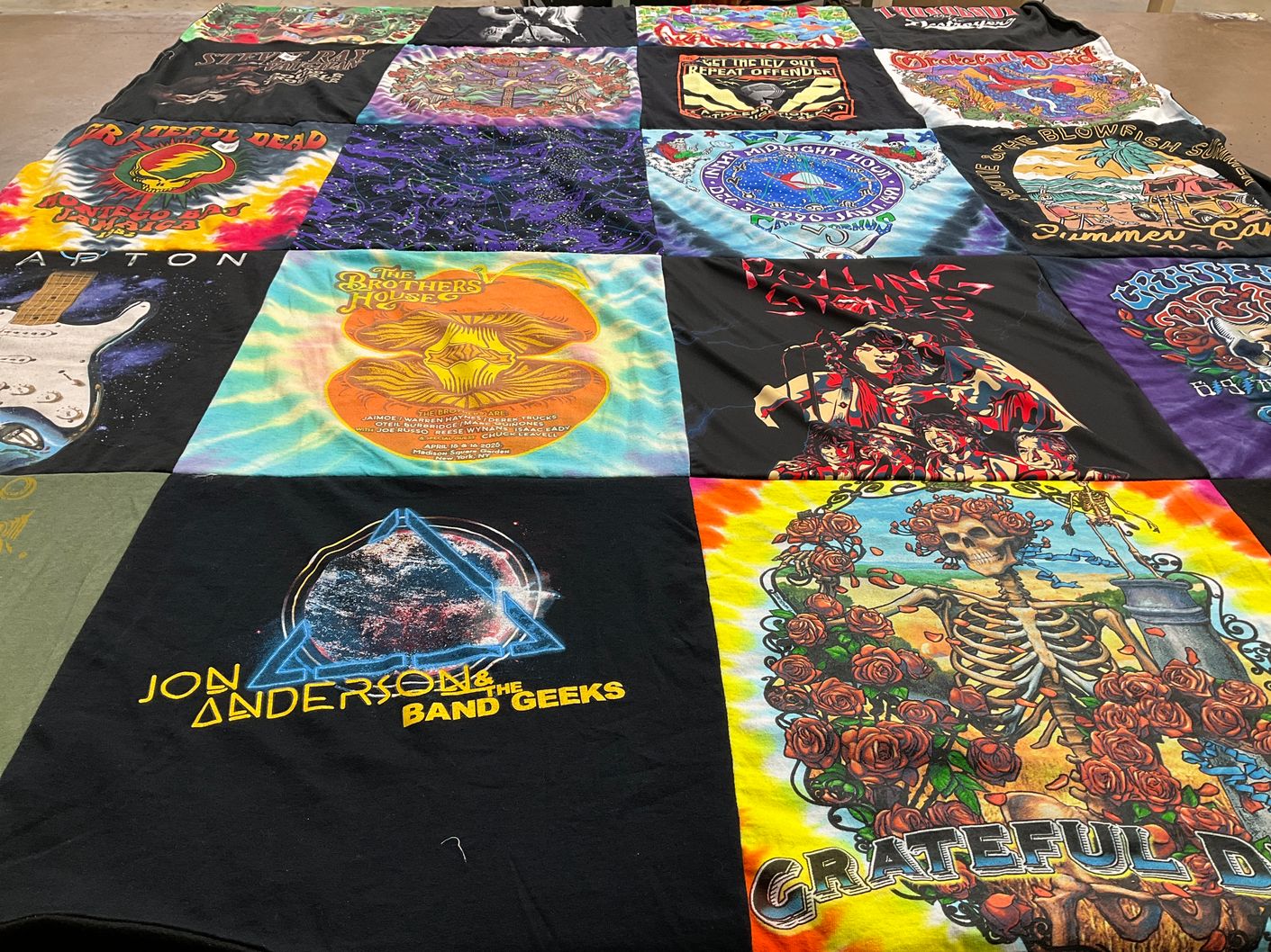 T-shirt quilt with music, concerts themes by Laurie from NY