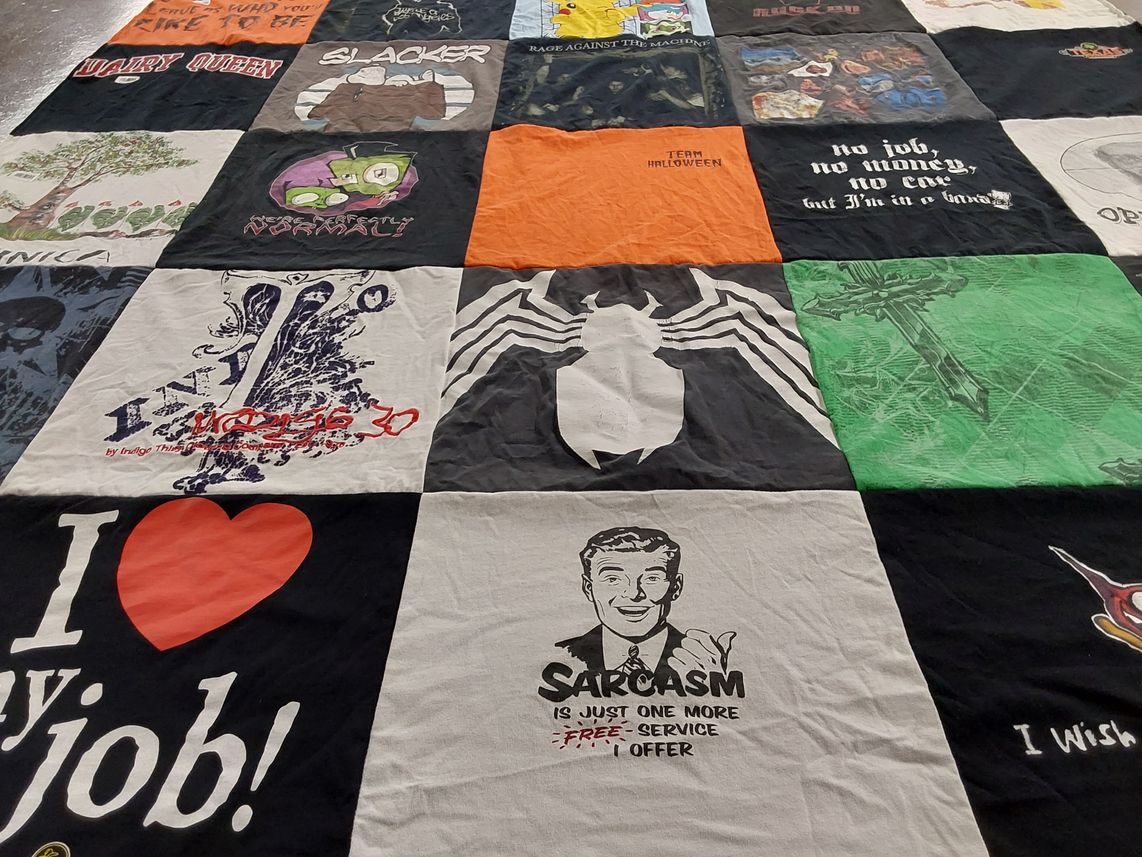 T-shirt quilt with humor, halloween themes by V Renee from TX