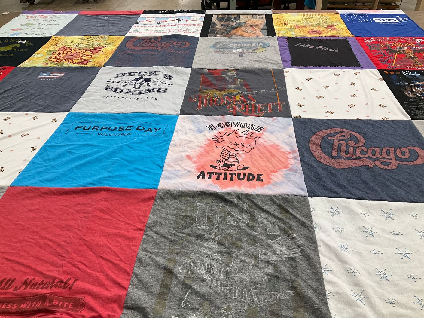 T-shirt quilt with volunteering, music themes by krista from NY