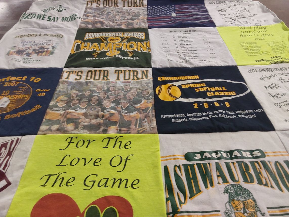 T-shirt quilt featuring ashwaubenon jaguars by Shirley from WI