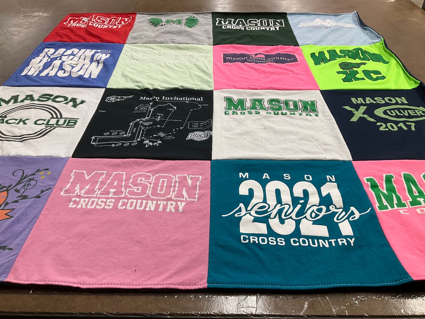 T-shirt quilt featuring mason cross country by Reagan from IN