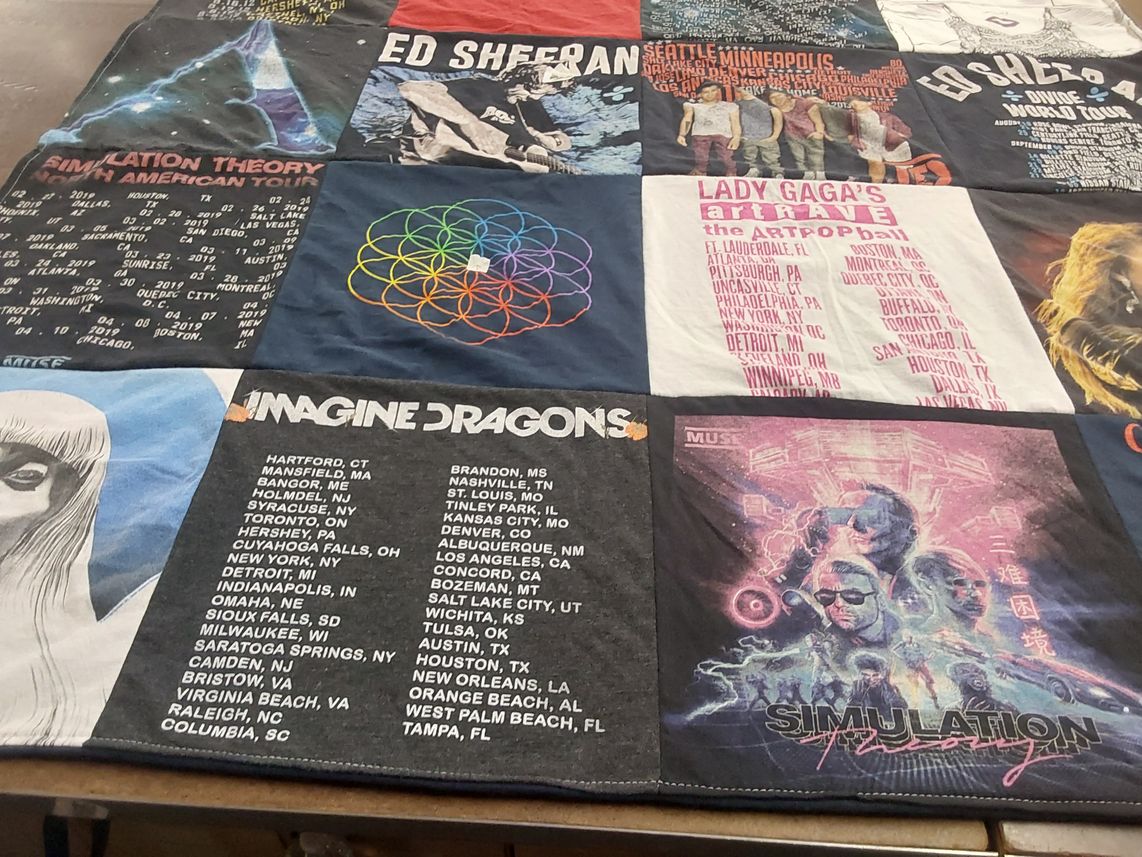 T-shirt quilt with music, concerts themes by Cassandra from RI