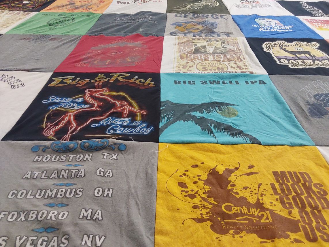 T-shirt quilt with music, craft beer themes by Krystal from NV