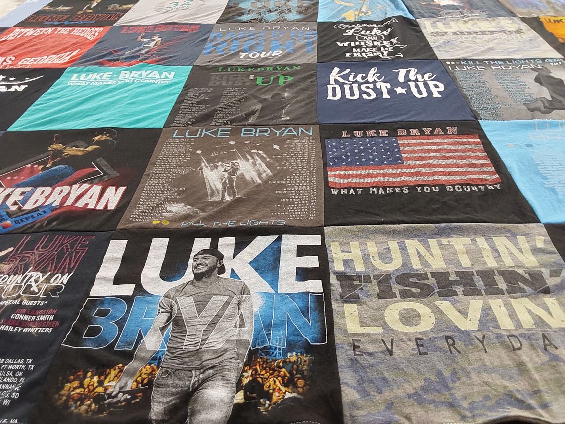 T-shirt quilt with country music, concerts themes by Linda from TX