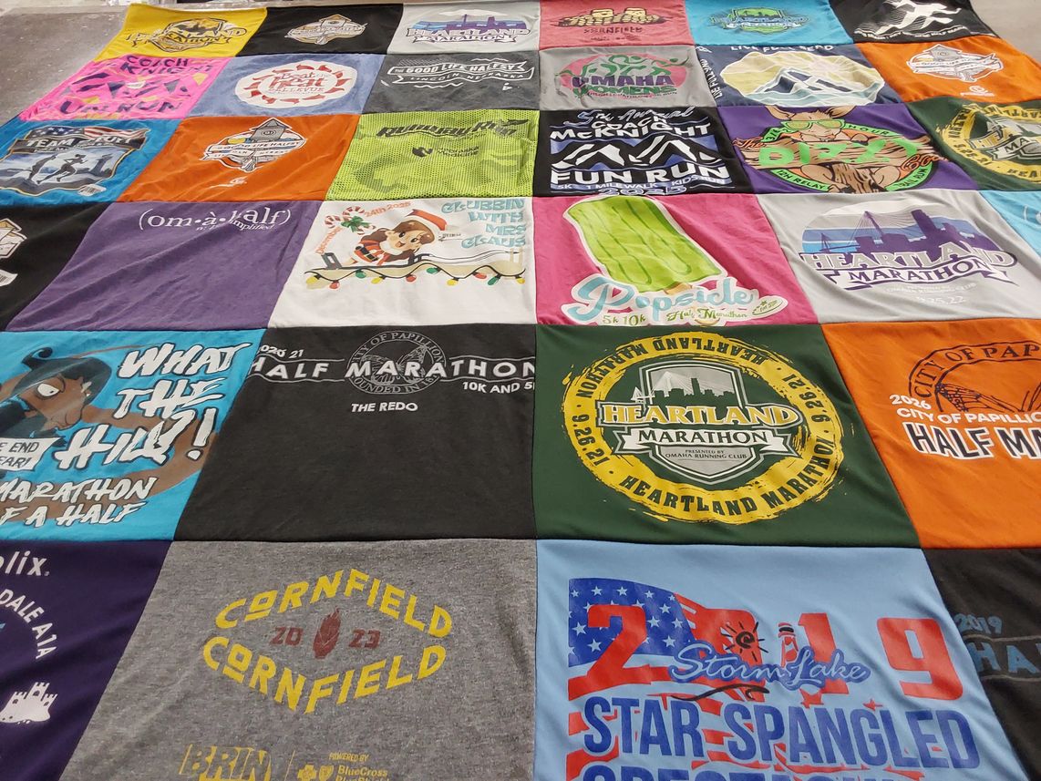 T-shirt quilt with running, community events themes by Stephen from NE