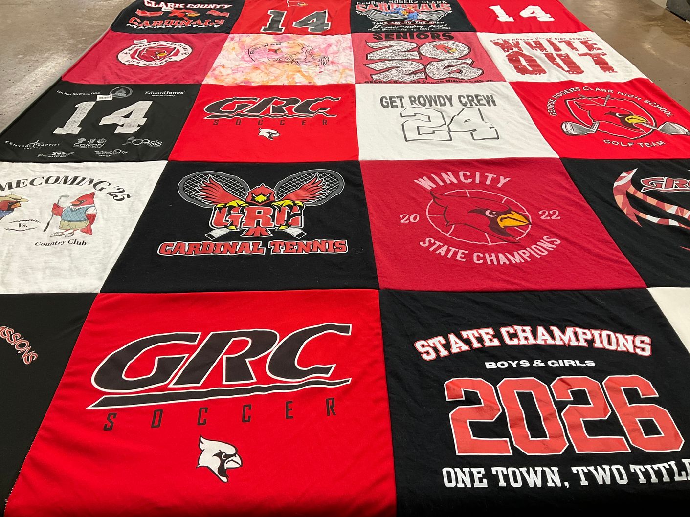 T-shirt quilt featuring georgetown research and training cardinals by Anne from KY