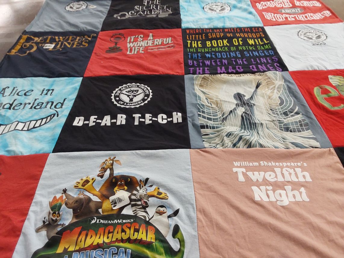 T-shirt quilt with theater, musicals themes by Jennifer from GA