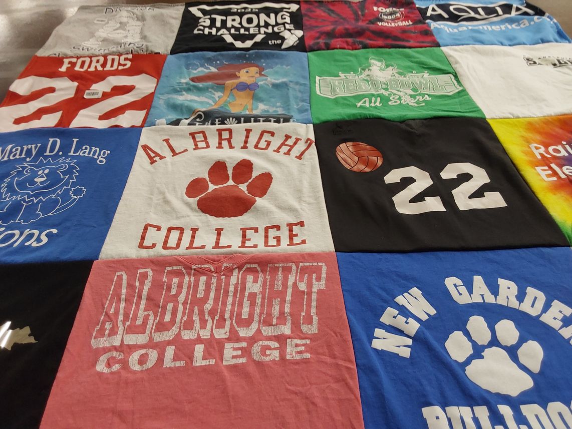 T-shirt quilt featuring new garden bulldogs by Anna  from PA