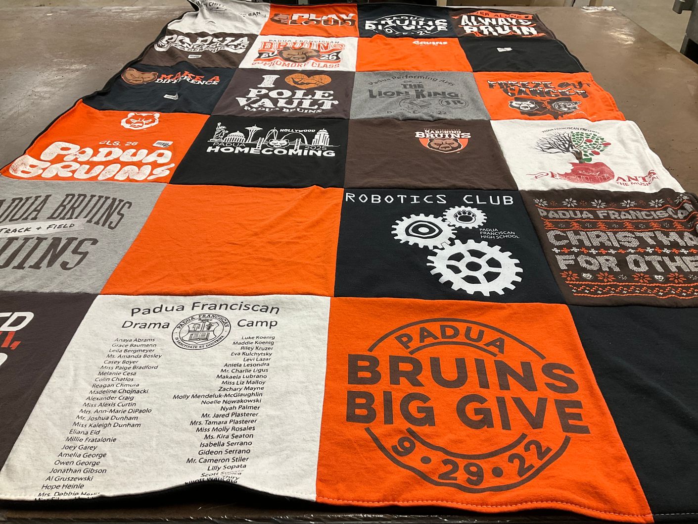 T-shirt quilt featuring padua bruin, padua bruin track and field by Mary from OH