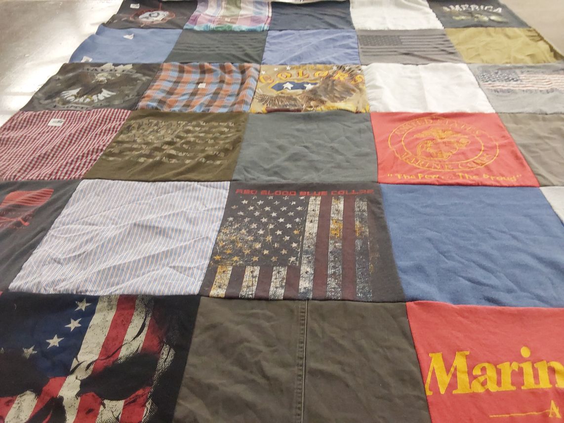 T-shirt quilt with military, patriotism themes by Regina from TX