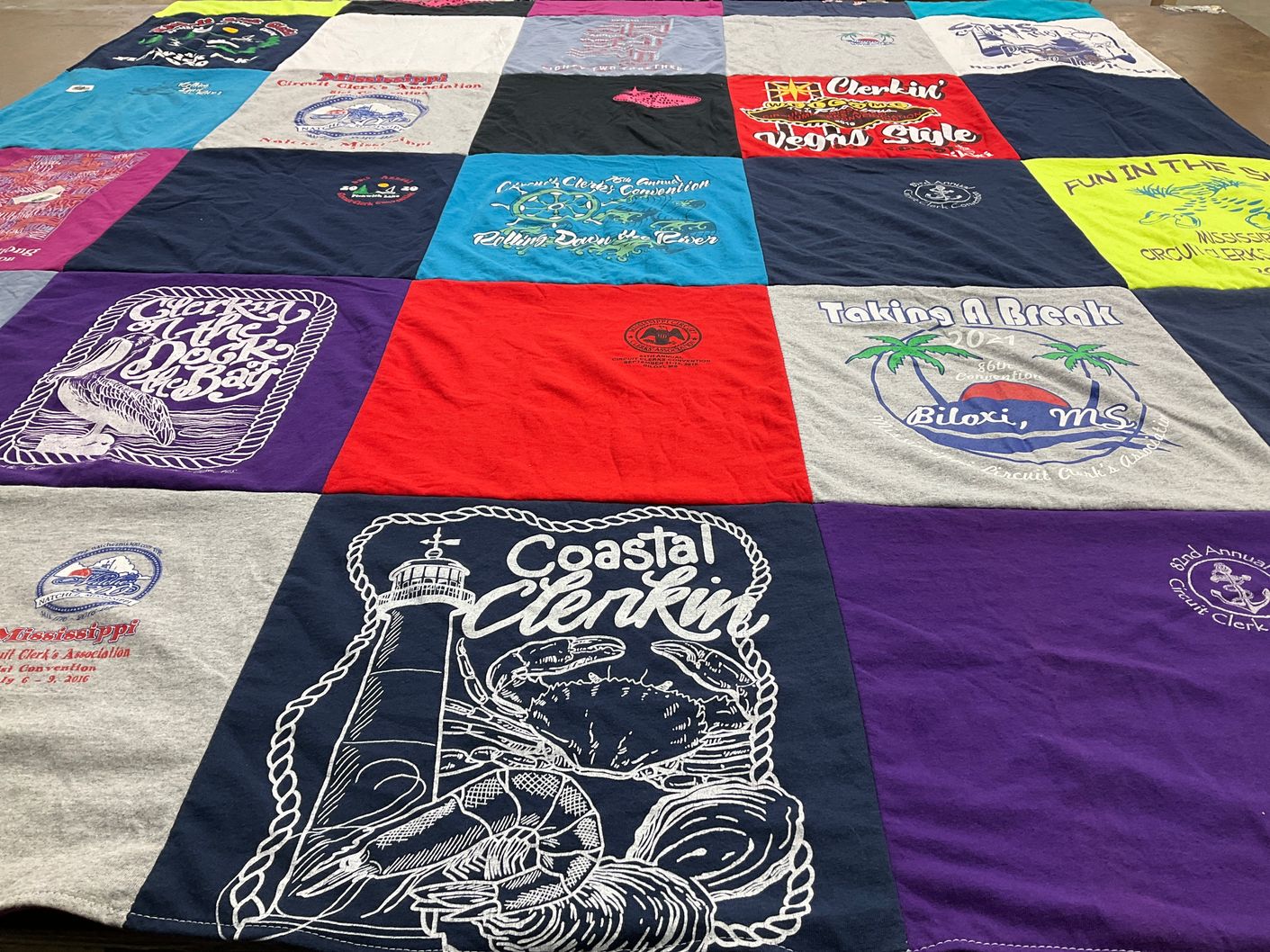 T-shirt quilt with circuit clerk, conventions themes by Marilyn from MS