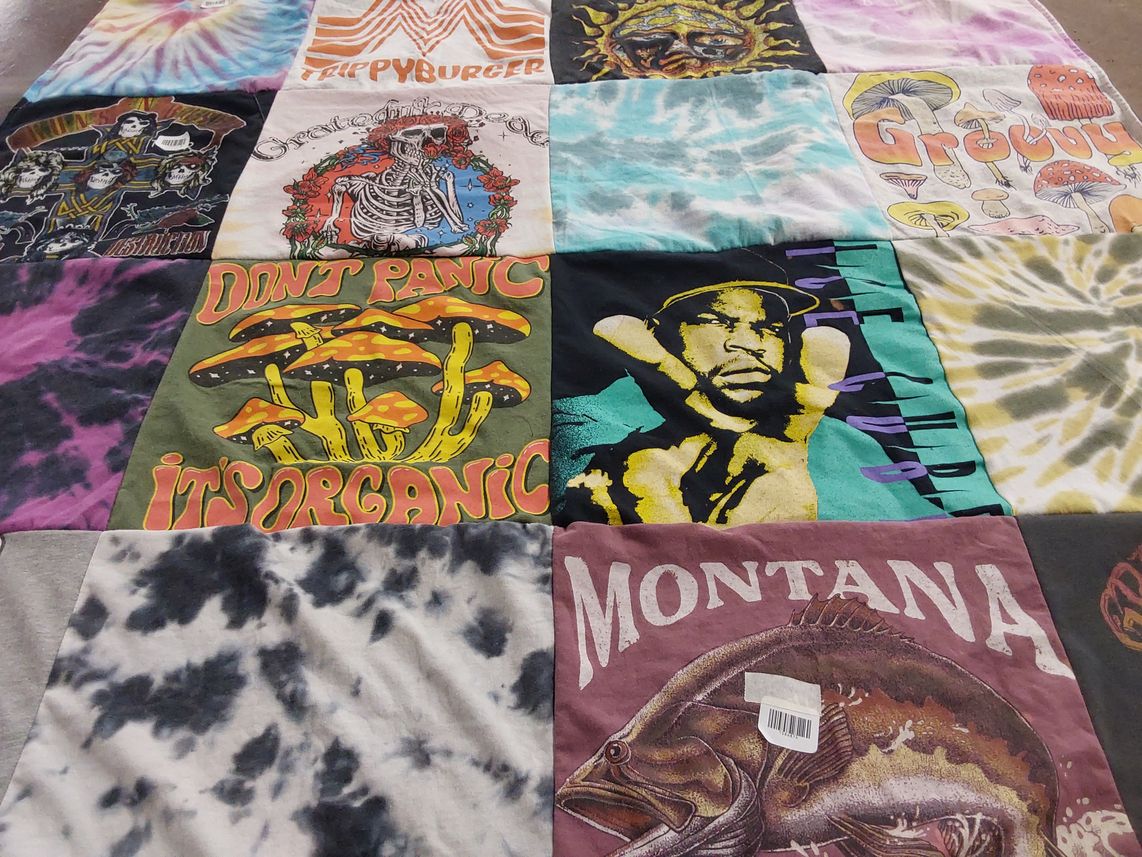 T-shirt quilt with music, nature themes by Misty from CA