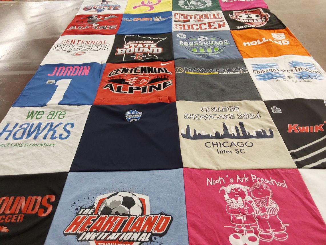 T-shirt quilt from centennial high school, rice lake elementary school by Ginger from MN