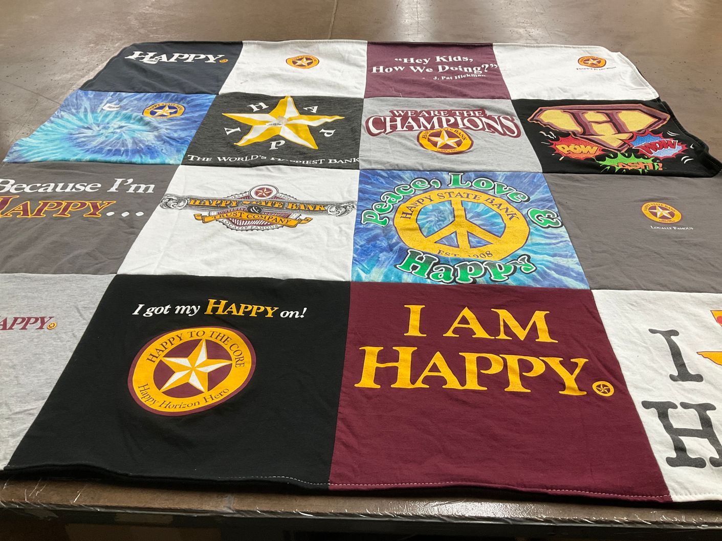 T-shirt quilt with happiness, self-expression themes by Angela from TX