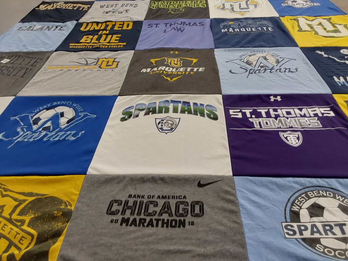 T-shirt quilt featuring marquette golden eagles, west bend west spartans by Rhonda from WI