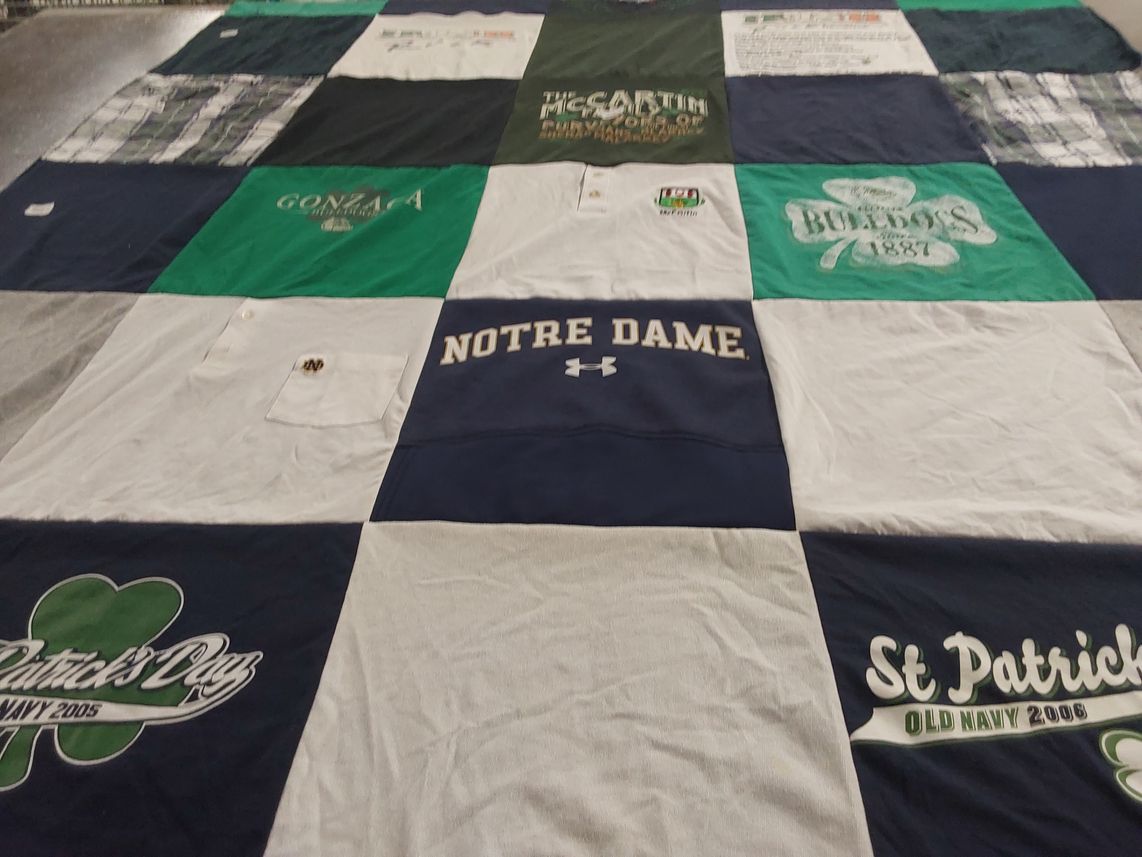 T-shirt quilt from notre dame university, gonzaga university by Ann from CO