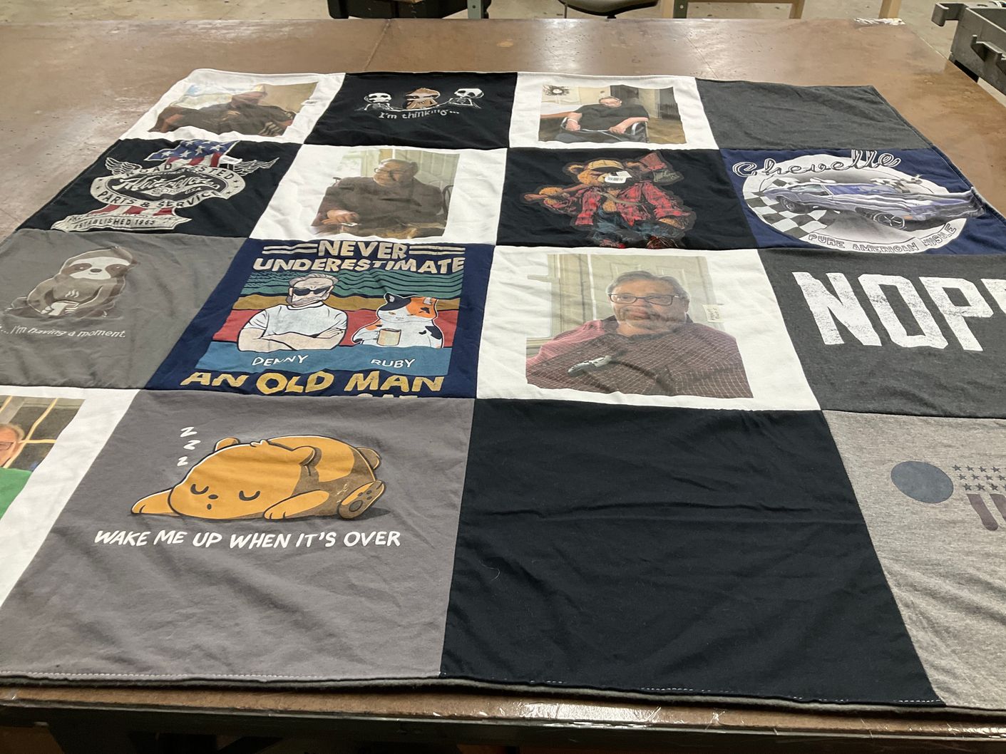 T-shirt quilt with humor themes by Heidi from PA